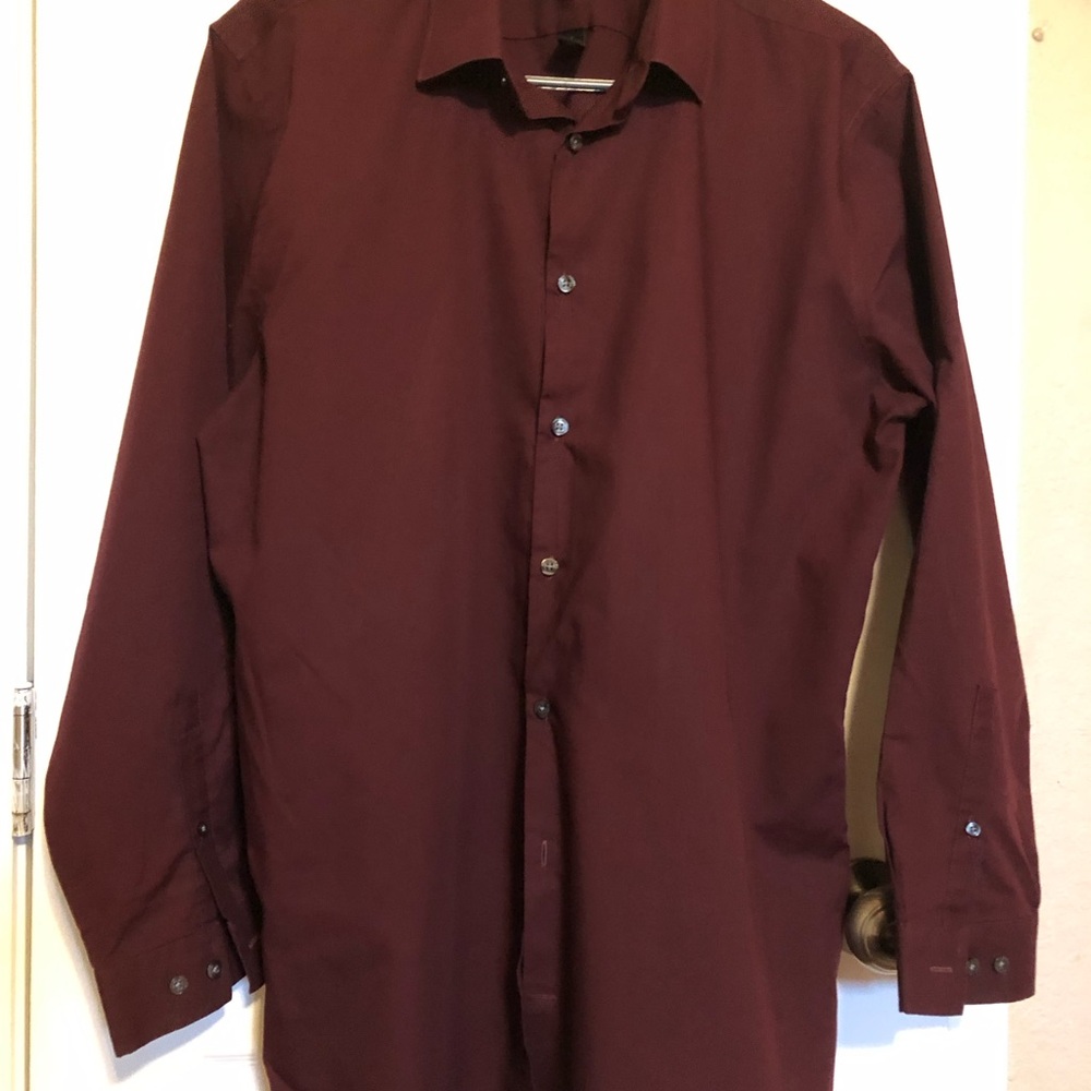 JF J.Ferrar Deep Burgundy Dress Shirt